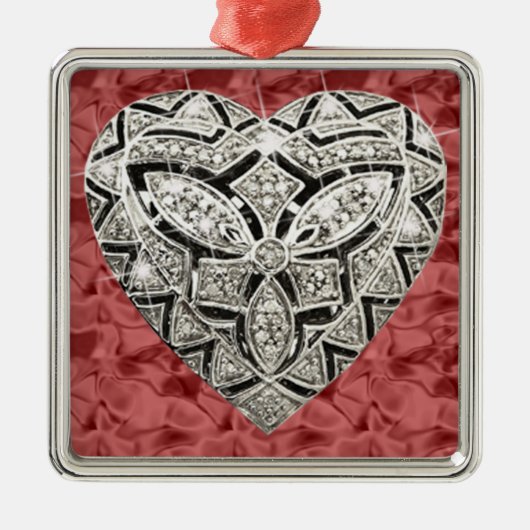 Red Square Elegant Designer Heart Ornament (Voorkant)