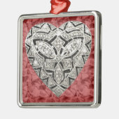 Red Square Elegant Designer Heart Ornament (Links)