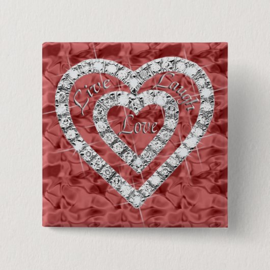 Red Square Live Laugh Love Diamond Heart Button (Voorkant)