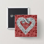 Red Square Love Diamond Heart Button (Voorkant /achterkant)