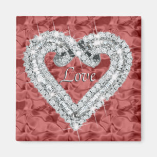 Red Square Love Diamond Heart Magnet