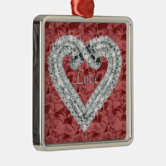 Red Square Love Diamond Heart Ornament (Rechts)