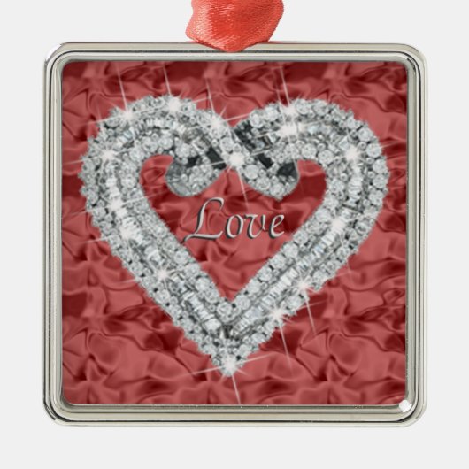 Red Square Love Diamond Heart Ornament (Voorkant)