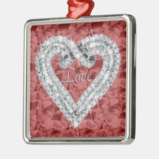 Red Square Love Diamond Heart Ornament (Links)