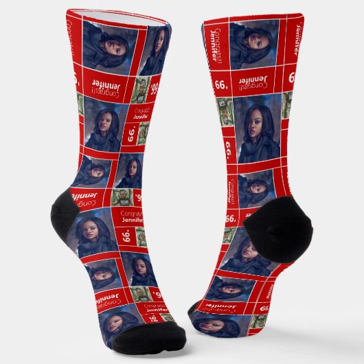 Red Square Photo Afstuderen Class Year Socks Sokken (Gebogen)