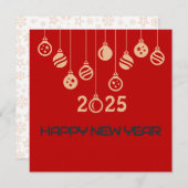 Red Square wish card New Year with Christmaball Feestdagenkaart (Voorkant / Achterkant)