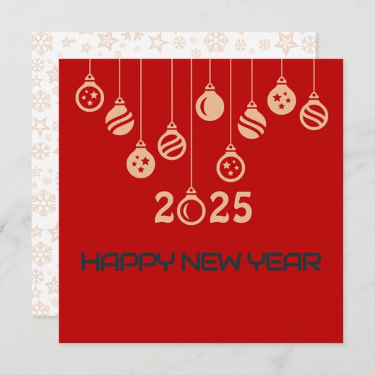 Red Square wish card New Year with Christmaball Feestdagenkaart (Voorkant / Achterkant)