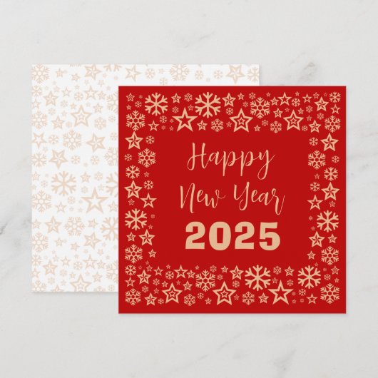 Red Square wish card with a lot of golden stars Feestdagenkaart (Voorkant / Achterkant)