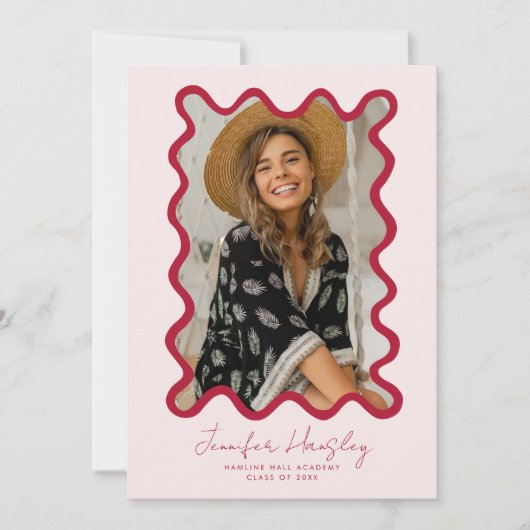 Red Squiggly Foto Lijst Afstuderen Aankondiging (Voorkant)