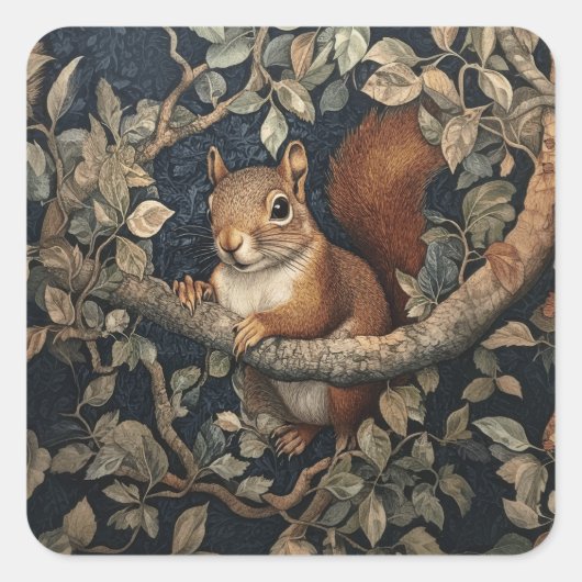 Red Squirrel beroemd gemaakt door William Morris Vierkante Sticker (Voorkant)