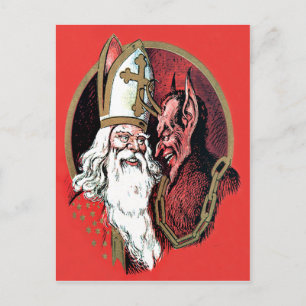 Red St Nicholas Krampus Briefkaart