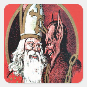 Red St Nicholas Krampus Vierkante Sticker