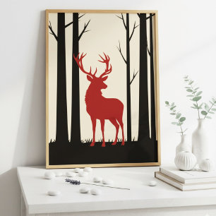  Red Stag Silhouette in Forest Natuur Poster