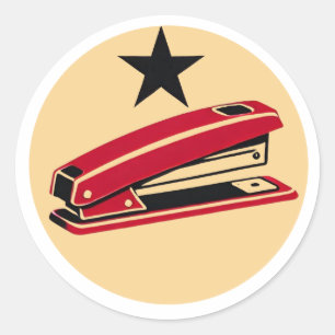 Red Stapler komt en neemt het Ronde Sticker