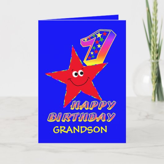 Red Star 1st Birthday Cards for Grandson Kaart (Voorkant)