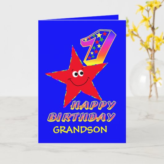 Red Star 1st Birthday Cards for Grandson Kaart (Gele Bloem)