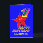 Red Star 1st Birthday Cards for Grandson Kaart<br><div class="desc">Cute little red star in blue sky carrying a star filled birthday number will bring a smile to a 1 year old and tickle their fancy. Add your grandson's name to the front to personalize this birthday greeting card. It will be a treasured keepsake for their special 1st Birthday. Origineel...</div>