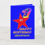 Red Star 1st Birthday Cards for Grandson Kaart<br><div class="desc">Cute little red star in blue sky carrying a star filled birthday number will bring a smile to a 1 year old and tickle their fancy. Add your grandson's name to the front to personalize this birthday greeting card. It will be a treasured keepsake for their special 1st Birthday. Origineel...</div>