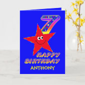 Red Star 7th Birthday Eigen naam Kaart (Gele Bloem)