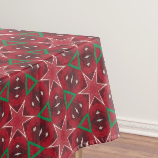 Red Star en Green Geometric Kerstpatroon Tafelkleed (Voorbeeld)