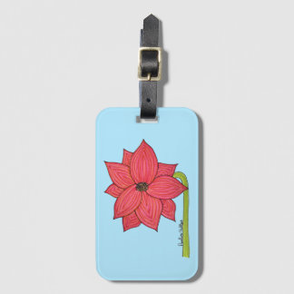 Red Star Flower with Blue background Bagagelabel