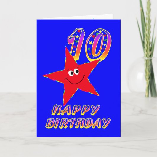 Red Star Happy 10th Birthday Card Kaart (Voorkant)