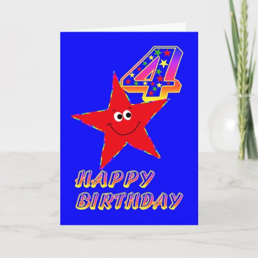 Red Star Happy 4th Birthday Card Kaart (Voorkant)