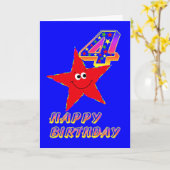 Red Star Happy 4th Birthday Card Kaart (Gele Bloem)