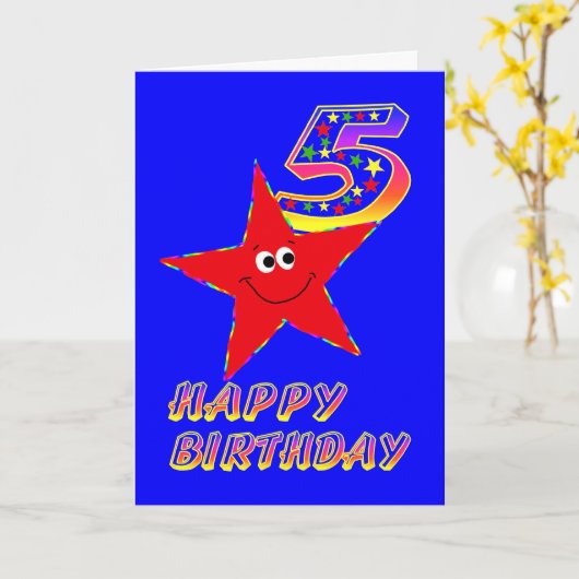 Red Star Happy 5th Birthday Card Kaart (Gele Bloem)