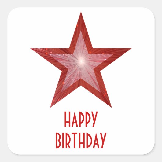 Red Star 'Happy Birthday' vierkante sticker wit (Voorkant)