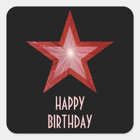 Red Star 'Happy Birthday' vierkante sticker zwart (Voorkant)