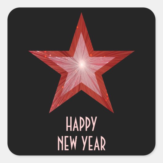Red Star 'Happy New Year'-vierkante sticker zwart (Voorkant)