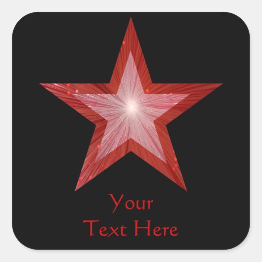 Red Star 'Jouw tekst' vierkante sticker zwart (Voorkant)