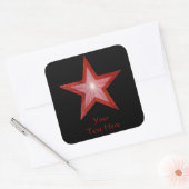 Red Star 'Jouw tekst' vierkante sticker zwart (Envelop)