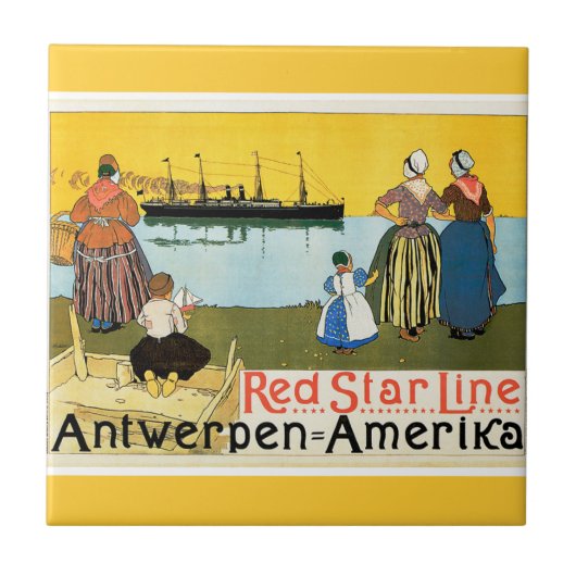 Red Star Line ~ Antwerpen-Amerika Tegeltje (Voorkant)