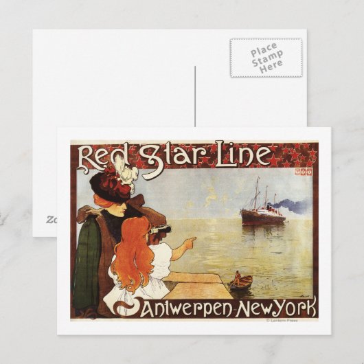 Red Star Line Cruises naar New York Promo Poster Briefkaart (Voorkant / Achterkant)