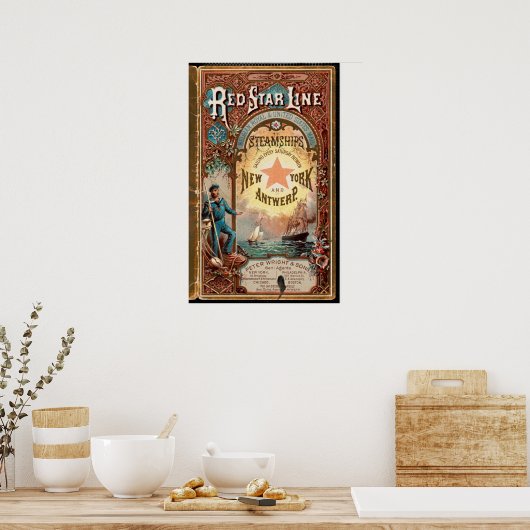 Red Star Line NYC Antwerp Steamships Advertisement Poster (Keuken)