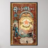 Red Star Line NYC Antwerp Steamships Advertisement Poster (Voorkant)