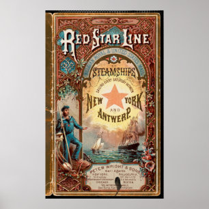 Red Star Line NYC Antwerp Steamships Advertisement Poster