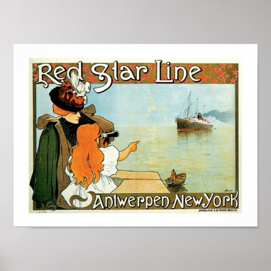 Red Star Line Woman with Girl Ad Poster (Voorkant)