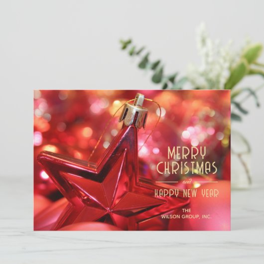 Red Star Ornament Business Bedankt voor Kerstmis Feestdagenkaart (Staand voorkant)