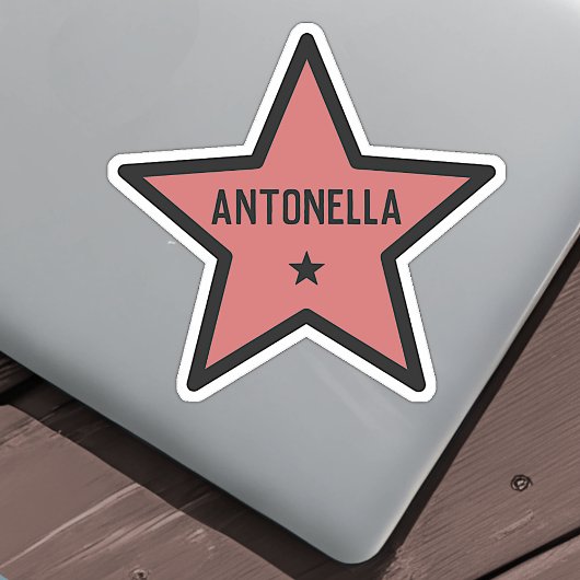 Red Star Shape Outline Simple Cool Custom Name Sticker
