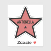Red Star Shape Outline Simple Cool Custom Name Sticker (Vel)