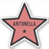 Red Star Shape Outline Simple Cool Custom Name Sticker (Voorkant)