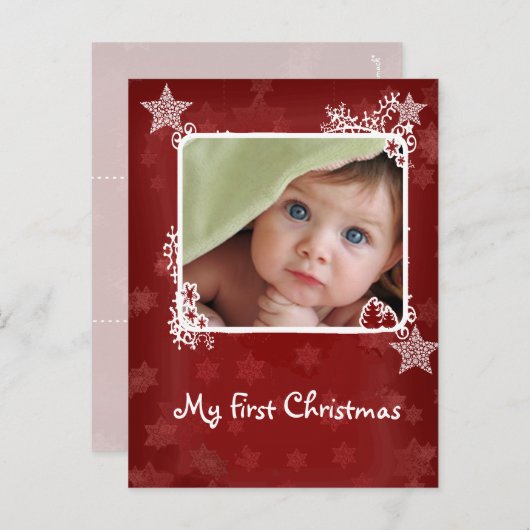 Red Star Snowflake Babys eerste kerstfoto Feestdagenkaart (Voorkant / Achterkant)