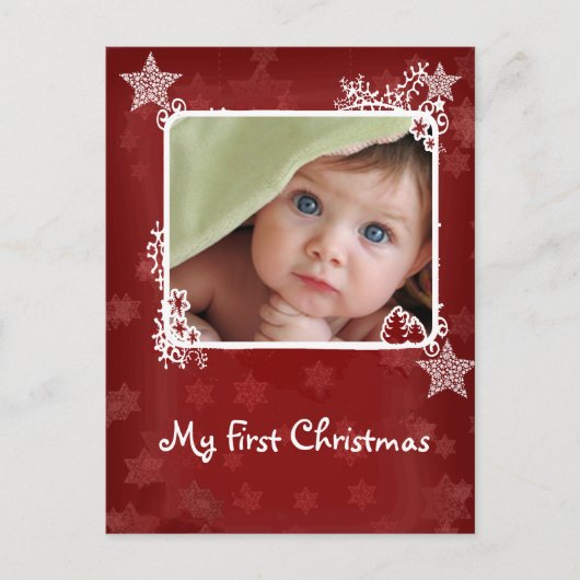 Red Star Snowflake Babys eerste kerstfoto Feestdagenkaart (Voorkant)