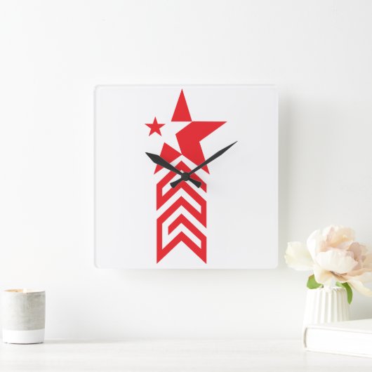 Red Star with Chevron Arrows Vierkante Klok (Huis)