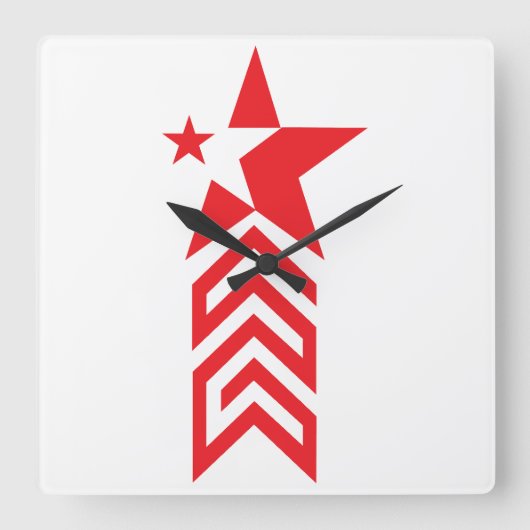 Red Star with Chevron Arrows Vierkante Klok (Voorkant)