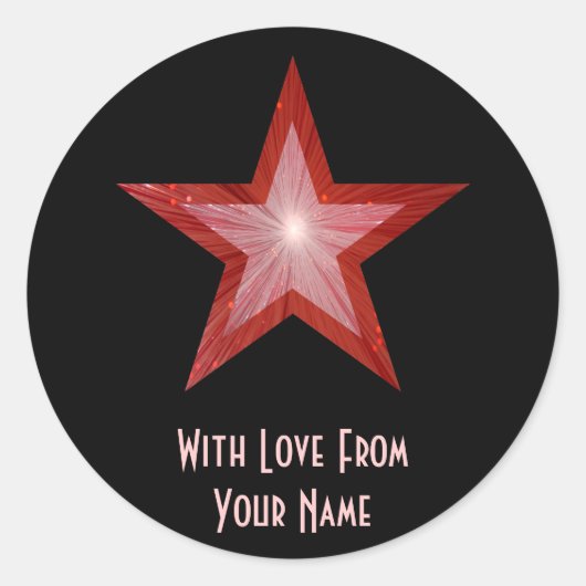 Red Star 'with Love from'-ronde sticker zwart (Voorkant)