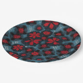 Red Starburst en Blue Plaid Papieren Bordje (Gekanteld)